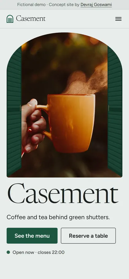 Casement's home page on a phone.