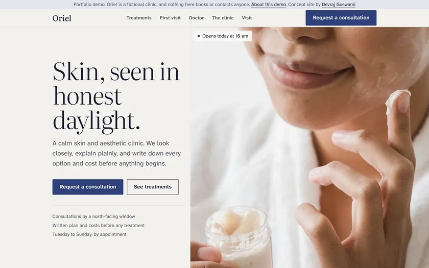 Oriel's home page: Skin, seen in honest daylight.