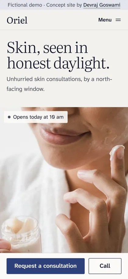 Oriel's home page on a phone.
