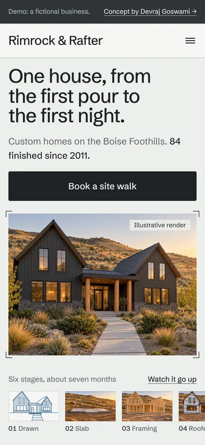 Rimrock & Rafter's home page on a phone.